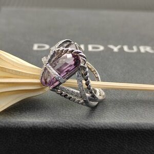 David Yurman Silver Ring with Purple Gemstone Size 7